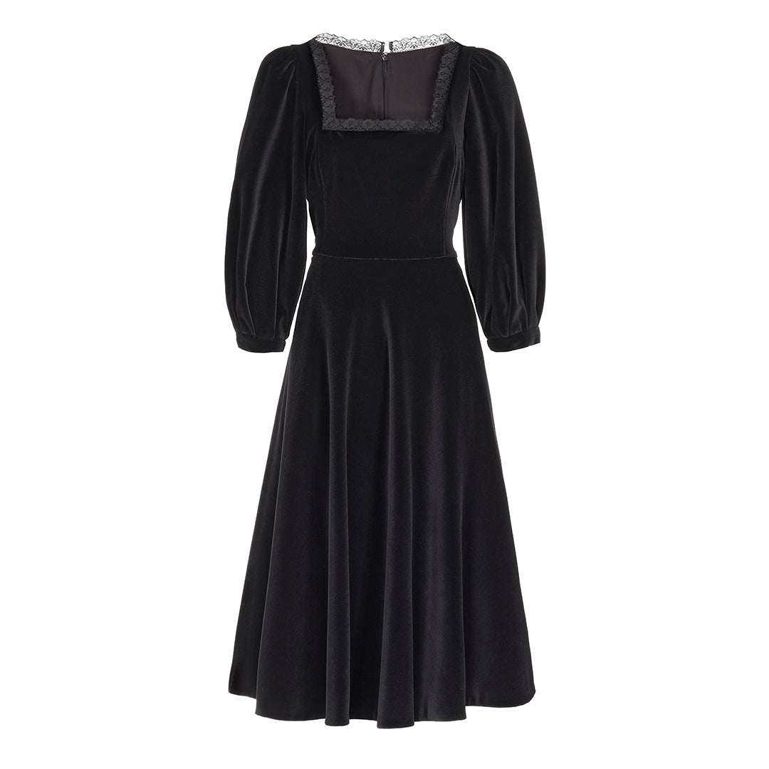 SOPHIE DRESS SOLID BLACK COTTON VELVET Catherine Prevost London SOPHIE DRESS SOLID BLACK COTTON VELVET Catherine Prevost London