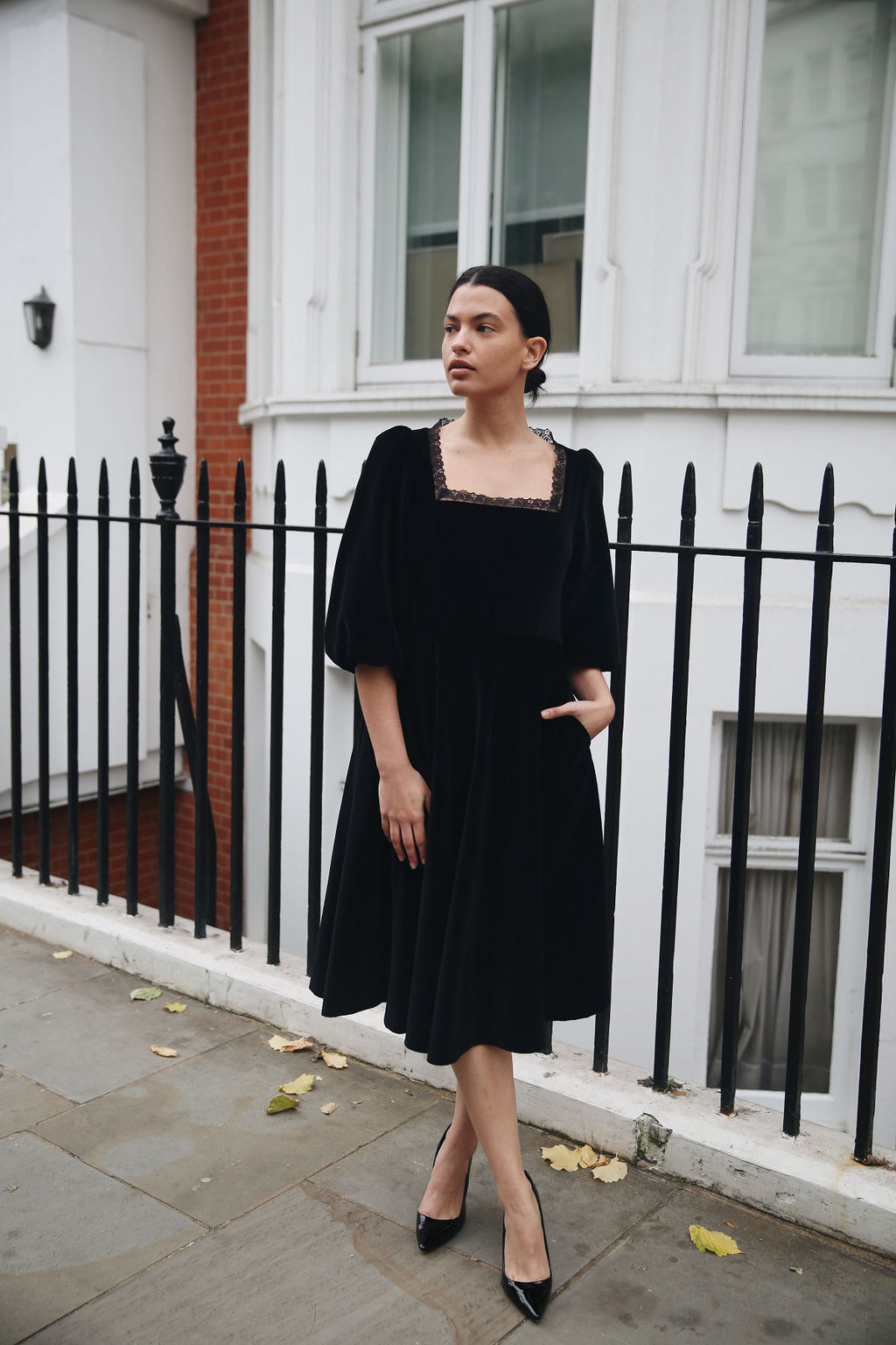SOPHIE DRESS SOLID BLACK COTTON VELVET Catherine Prevost London SOPHIE DRESS SOLID BLACK COTTON VELVET Catherine Prevost London