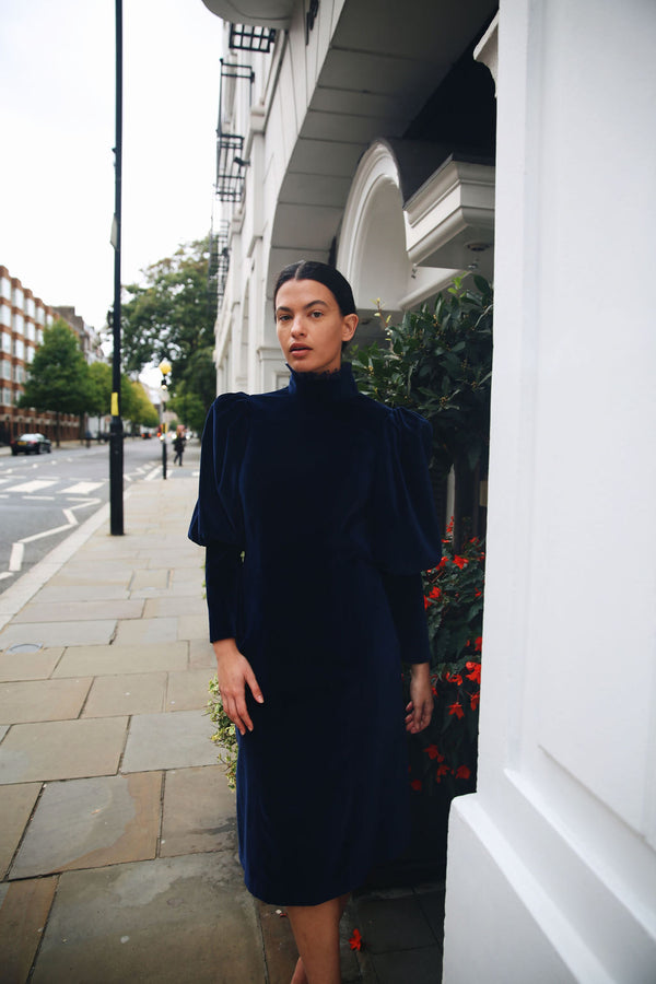 CECEILIA DRESS NAVY COTTON VELVET