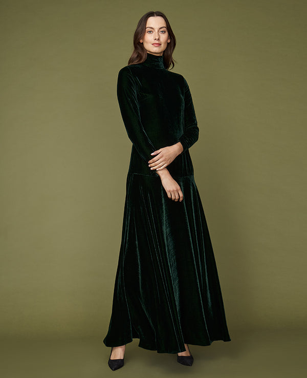 LARISSA DRESS GREEN SILK VELVET