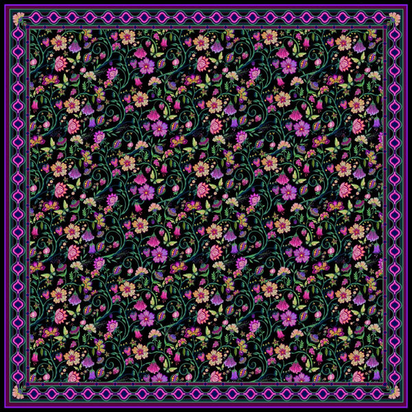 SILK SCARF - PERSIAN GARDEN BLACK