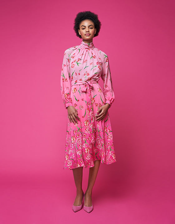 ALLEGRA MIDI DRESS SPRING FALLS PINK CDC