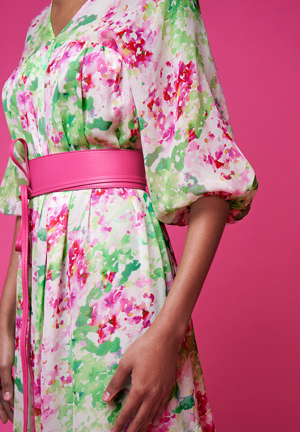 PEONY DRESS HYDRANGEA PINK/GREEN GEORGETTE
